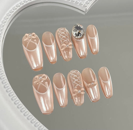 Coffin hand made press on nails  ballet shoes false nail