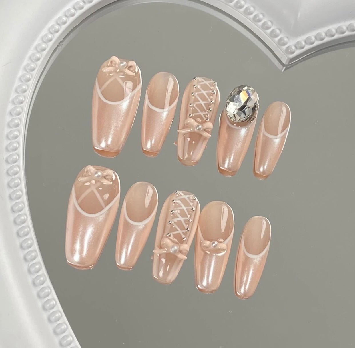 Coffin hand made press on nails  ballet shoes false nail