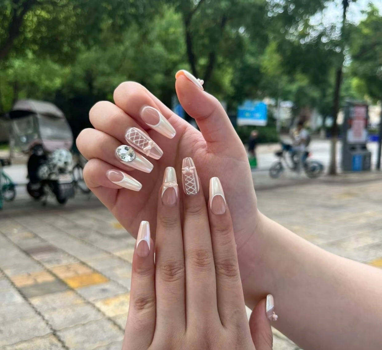 Coffin hand made press on nails  ballet shoes false nail