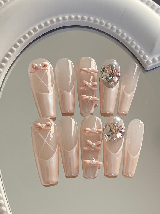 hand made press on nails  ballet shoes false nail