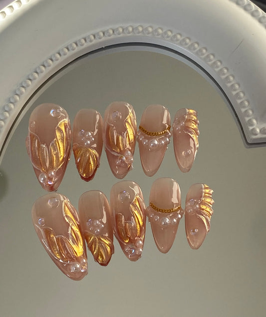 press on nails High quality handmade wearable nails,can  reusable hot shiny diamond Mermaid Almond style