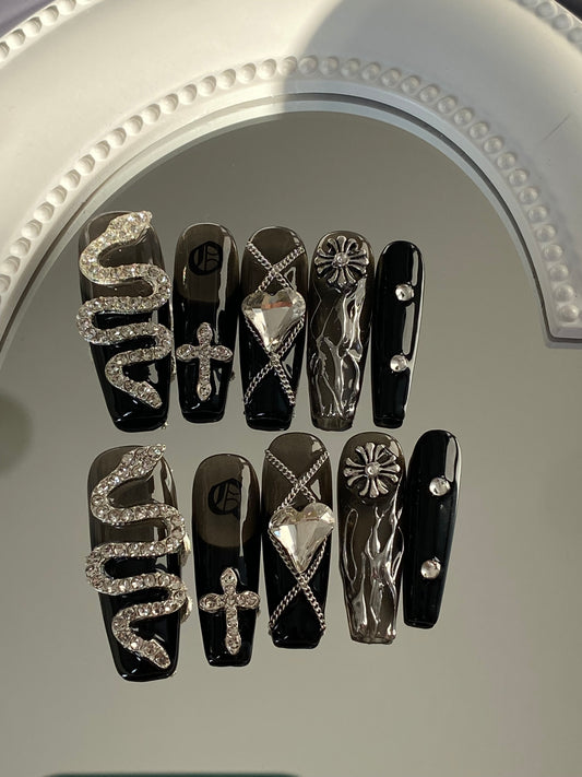 press on nails High quality handmade wearable nails,can  reusable hot shiny diamond  long fake nails
