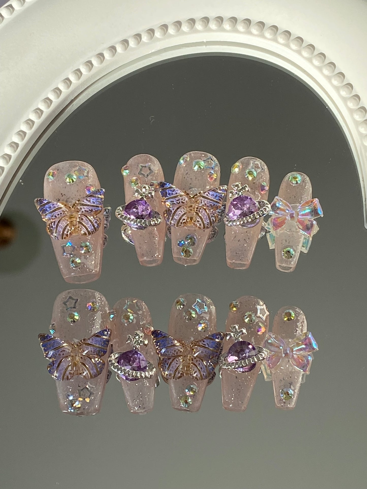 hand made press on nails  sweet cool 3D Butterfly Shiny fake nail 10pic