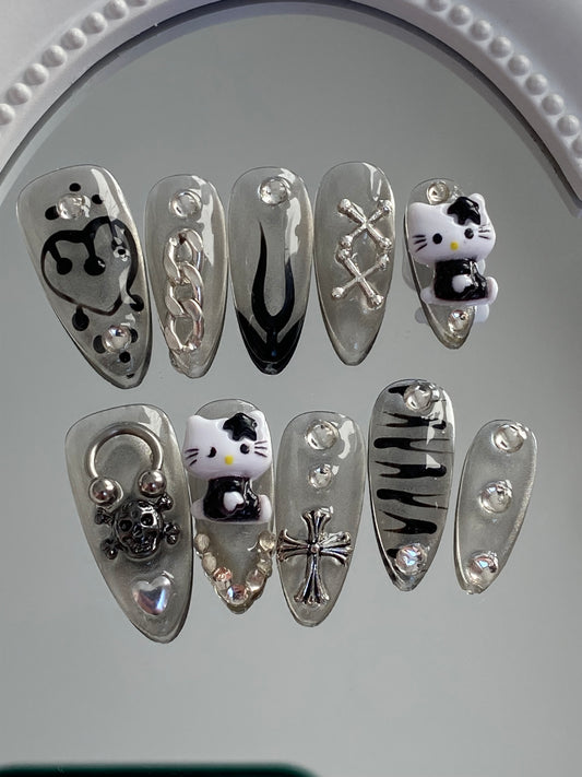 press on nails High quality handmade black hello kitty Almond style