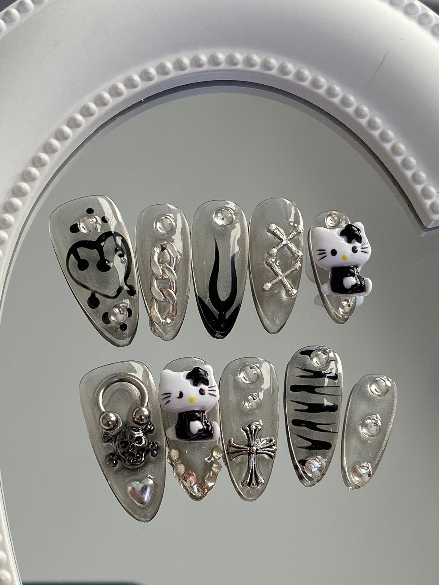 press on nails High quality handmade black hello kitty Almond style