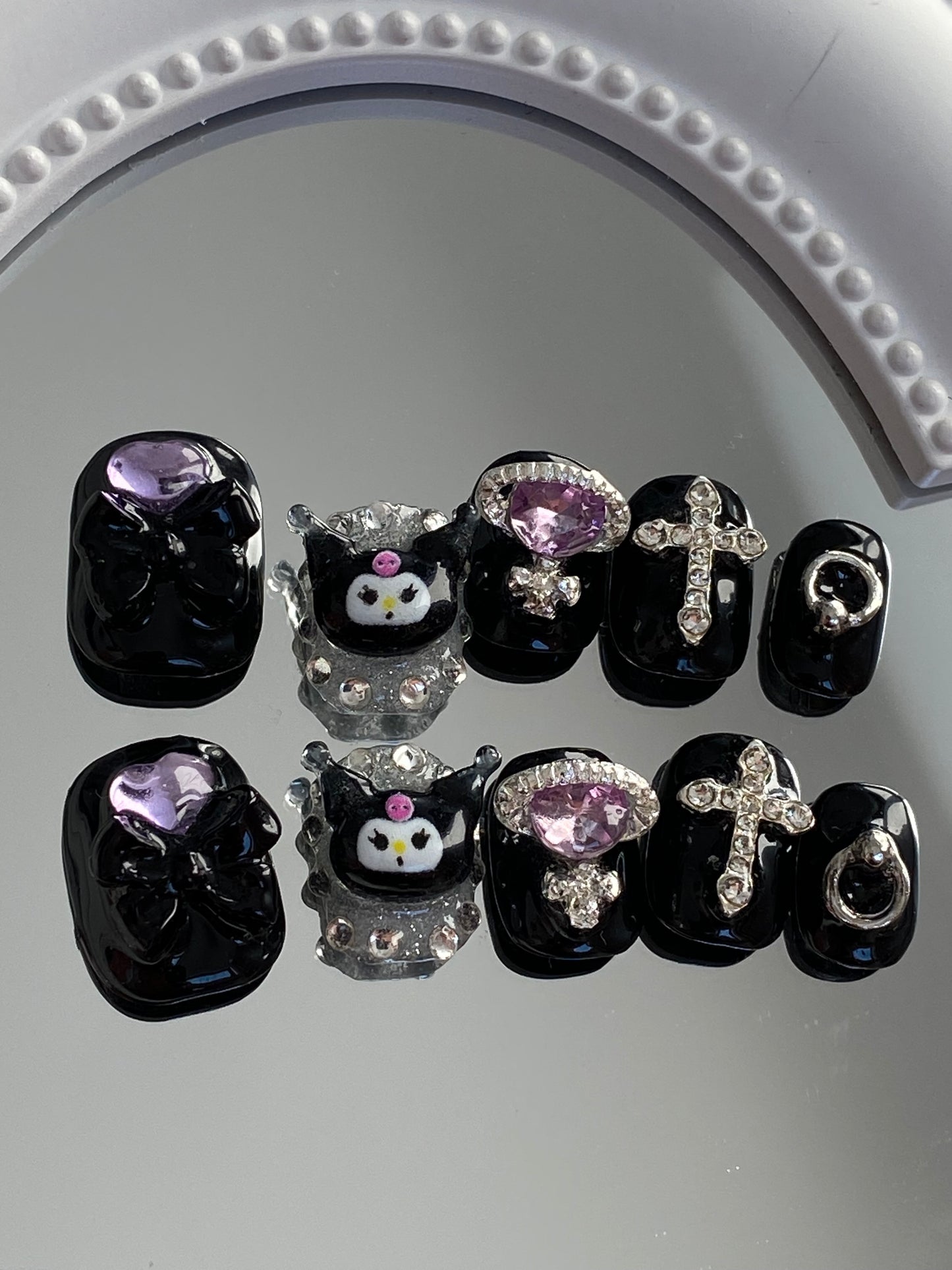hand made press on nails  cartoon cute  kuromi false nail
