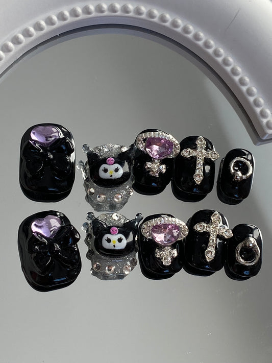 hand made press on nails  cartoon cute  kuromi false nail