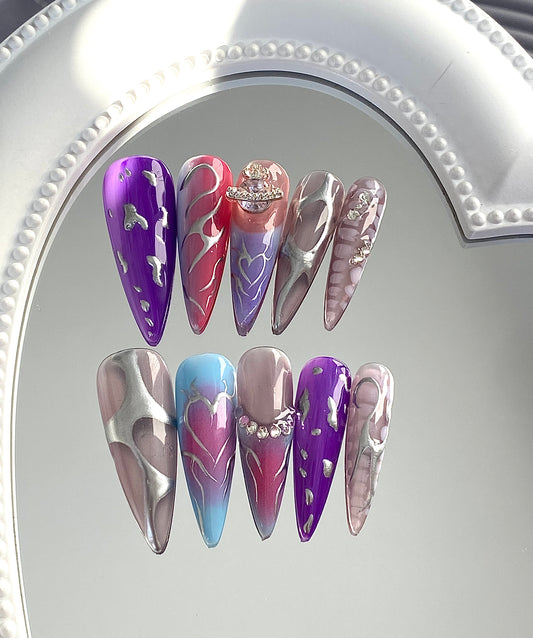 C Y2K press on nails High quality handmade ,can  reusable hot shiny diamond  long nails