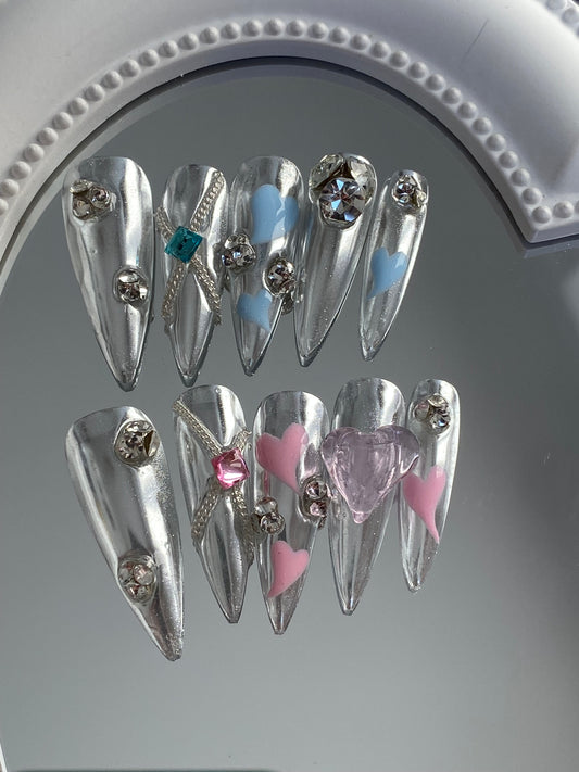 press on nails   High quality handmade sexy hot cool girls metal stiletto shiny diamond