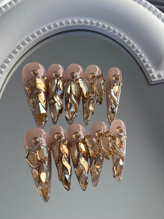 press on nails High quality handmade wearable nails,can  reusable hot shiny diamond long nails