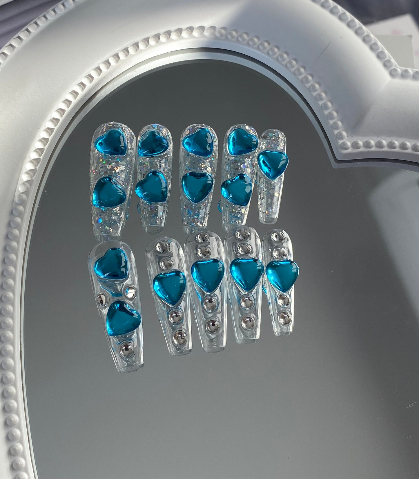 Coffin press on nails High quality handmade heart  shining super shining diamond
