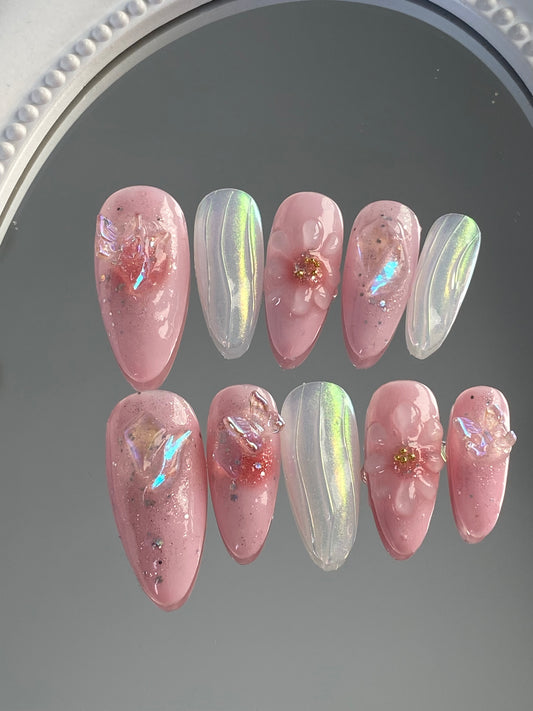 press on nails High quality handmade wearable nails,can  reusable hot shiny diamond  fllower Almond style