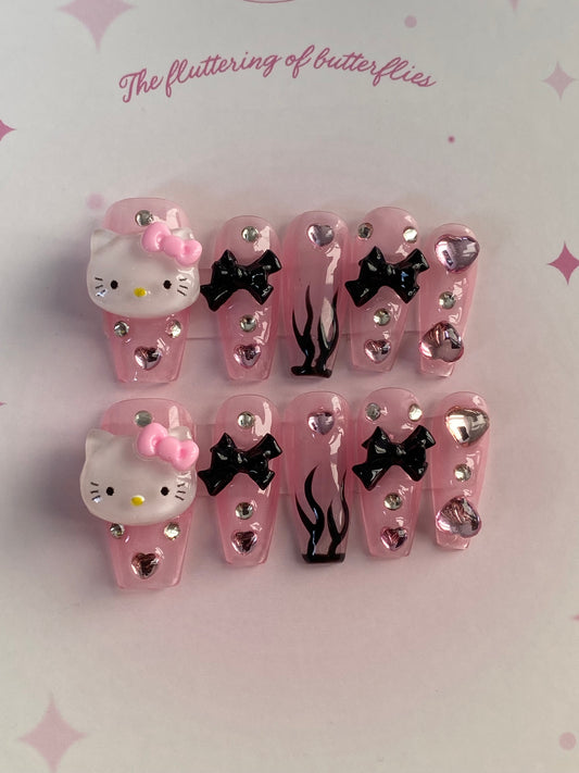 press on nails handmade hello kitty coffin nail sweet cool girl