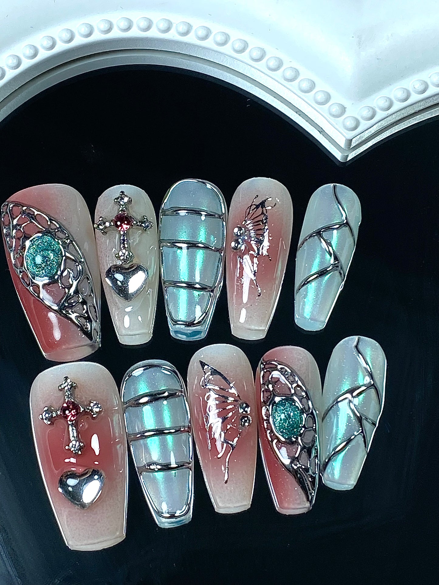 Coffin y2k 3Dpress on nails handmade glossy fake nails
