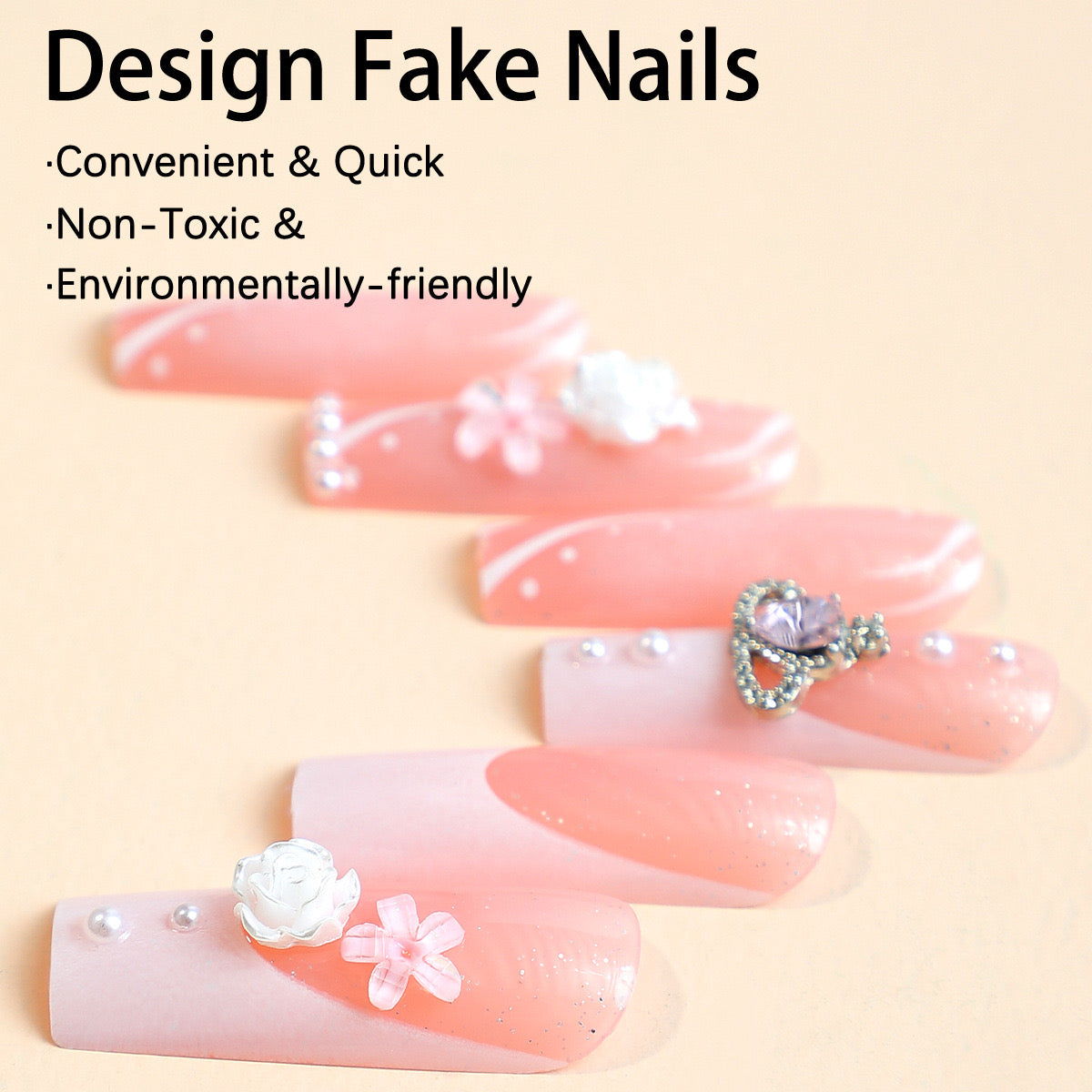 long coffin 3D press on nails fake nails 的