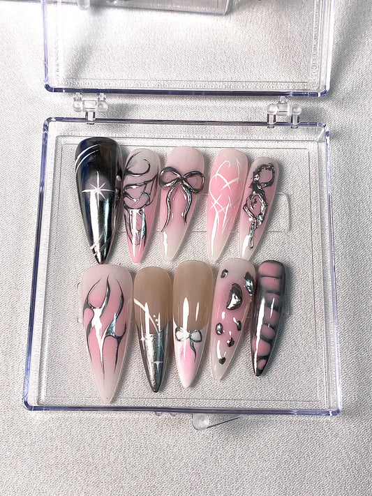 C press on nails High quality handmade hot girl sexy pink fake nail