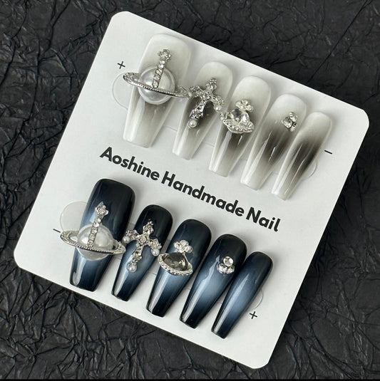 press on nails High quality handmade wearable nails,can  reusable hot shiny diamond long nails 的副本