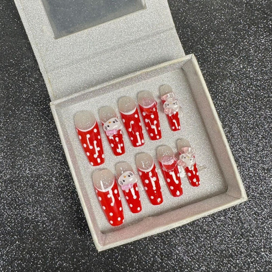 Long Coffin press on nails  hand made fake nail