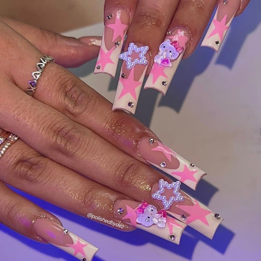 A hand made press on nails  hello kitty cat cute false nail