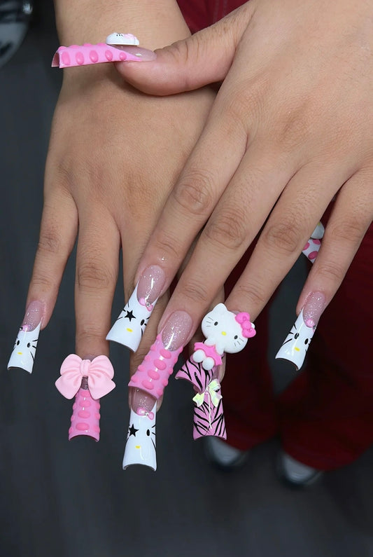 B hand made press on nails   Red stilettos shape fake nail