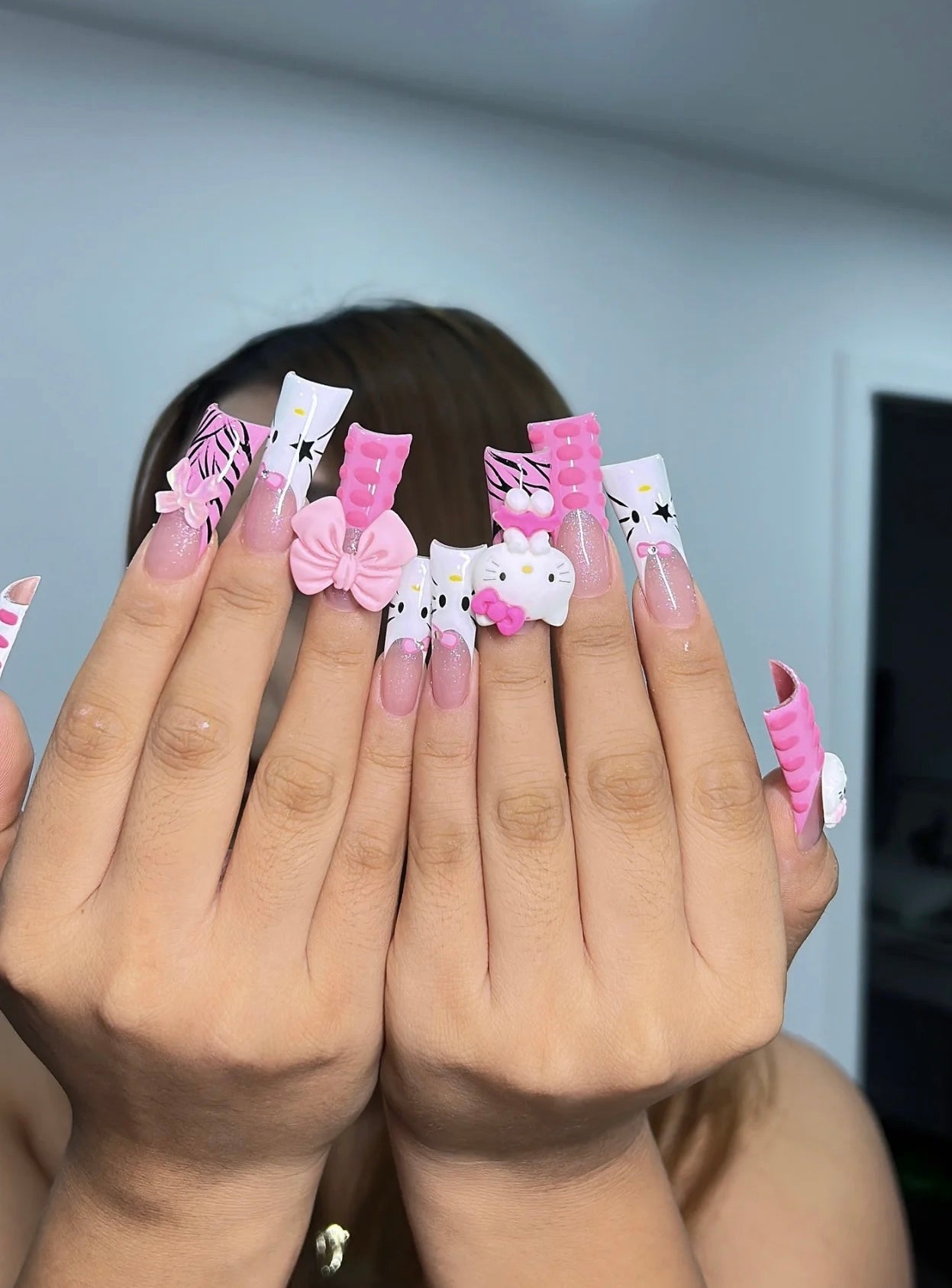 B hand made press on nails   Red stilettos shape fake nail